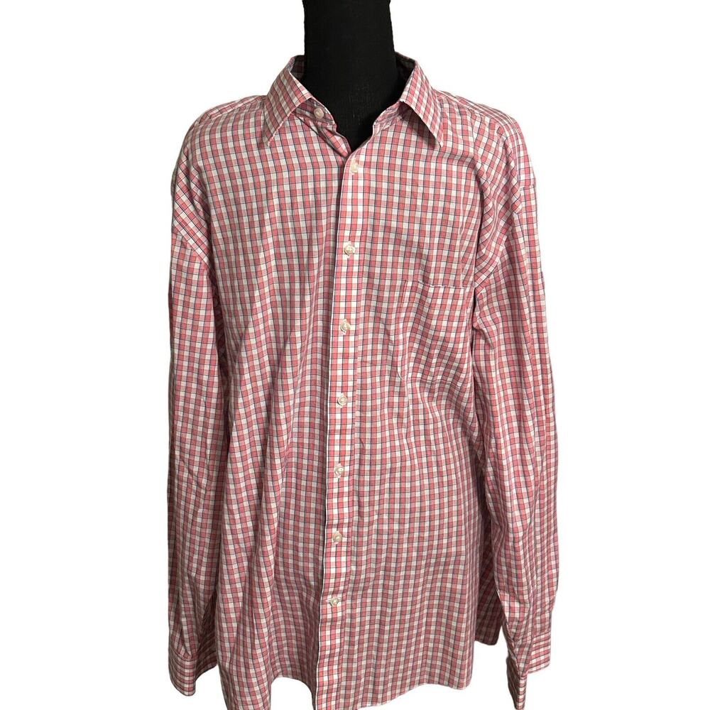 Stafford Mens Button Front Dress Shirt Sz 17 (36-37) Pink Reg Fit‎ Long Sleeve
